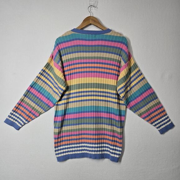 VTG Country Shop Cardigan Sweater Sz S* Multi Rainbow Striped Cotton Union Made - Picture 8 of 15